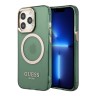 Чехол Guess Metal outline Hard Translucent для iPhone 13 Pro, зеленый/золотой (MagSafe)