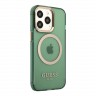 Чехол Guess Metal outline Hard Translucent для iPhone 13 Pro, зеленый/золотой (MagSafe)