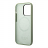 Чехол Guess Liquid Silicone Plate metal logo Hard для iPhone 14 Pro, зеленый (Magsafe)