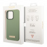 Чехол Guess Liquid Silicone Plate metal logo Hard для iPhone 14 Pro, зеленый (Magsafe)