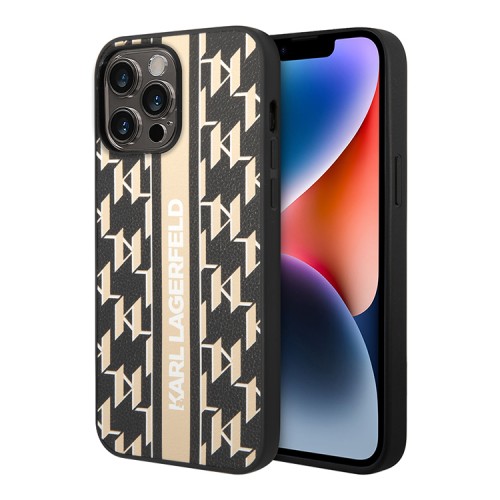 Чехол Lagerfeld PU Monogram Vertical logo Hard для iPhone 14 Pro Max, коричневый