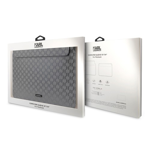 Чехол-папка Lagerfeld Saffiano Sleeve Monogram для Macbook 13"/14", серебристый