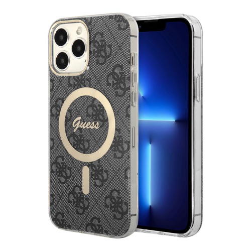 Чехол Guess 4G Hard для iPhone 13 Pro, черный/золотой (MagSafe)