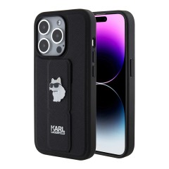 Karl Lagerfeld для iPhone 14 Pro чехол GripStand PU Saffiano NFT Choupette metal Hard Black