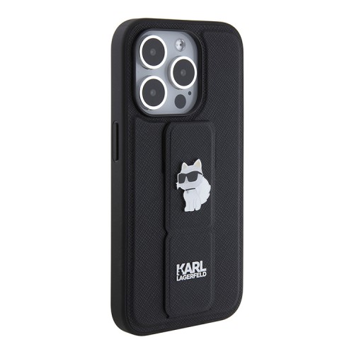 Karl Lagerfeld для iPhone 14 Pro чехол GripStand PU Saffiano NFT Choupette metal Hard Black