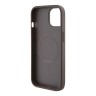 Guess для iPhone 15 чехол PU 4G Bottom stripe Metal logo Hard Brown (MagSafe)