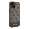 Guess для iPhone 15 чехол PU 4G Bottom stripe Metal logo Hard Brown (MagSafe)