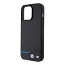 BMW для iPhone 15 Pro чехол M-Collection PU Carbon with blue line Hard Black (MagSafe)