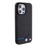 BMW для iPhone 15 Pro чехол M-Collection PU Carbon with blue line Hard Black (MagSafe)