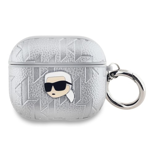 Karl Lagerfeld для Airpods 3 чехол PU Saffiano Monogram with ring NFT Metal Head Karl Silver