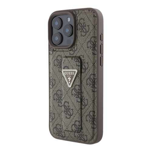 Guess для iPhone 16 Pro чехол GripStand PU 4G with Triangle Diamond Brown