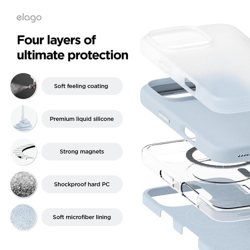 Elago для iPhone 16 Pro Max чехол Soft silicone (Liquid) Light Blue (MagSafe)