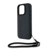 BMW для iPhone 16 Pro чехол Signature Leather Wordmark + Hand Cord Hard Blue