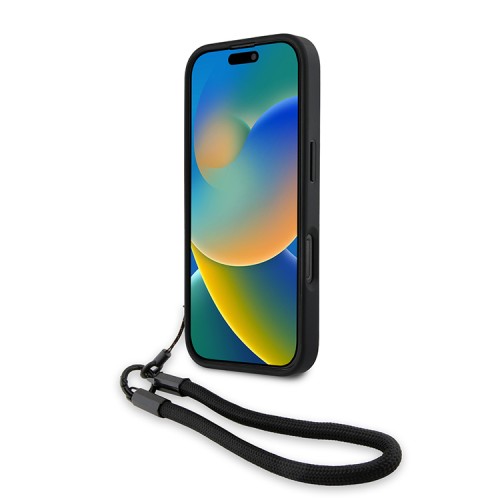 BMW для iPhone 16 Pro чехол Signature Leather Wordmark + Hand Cord Hard Blue