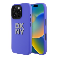 DKNY для iPhone 16 Pro чехол Liquid Silicone Stack Metal logo and Camera Hard Blue
