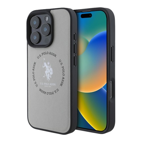 U.S. Polo для iPhone 16 Pro Max чехол PU Round Double horse logo Hard Beige (MagSafe)