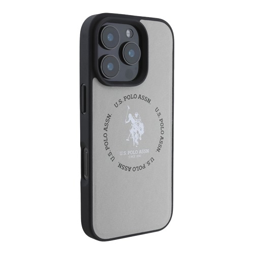 U.S. Polo для iPhone 16 Pro Max чехол PU Round Double horse logo Hard Beige (MagSafe)