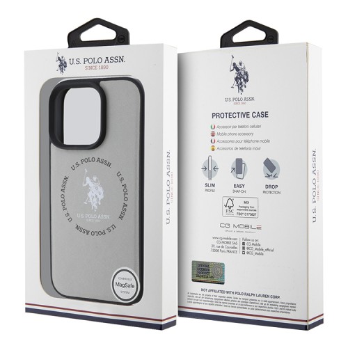 U.S. Polo для iPhone 16 Pro Max чехол PU Round Double horse logo Hard Beige (MagSafe)