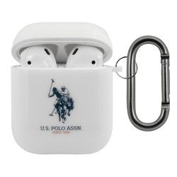 Чехол U.S. Polo Assn. Double Horse Logo с кольцом для Airpods 1/2, белый