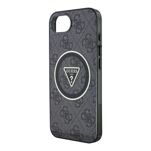 Guess для iPhone 16e чехол PC/TPU 4G Glitter Triangle logo Hard Black (MagSafe)