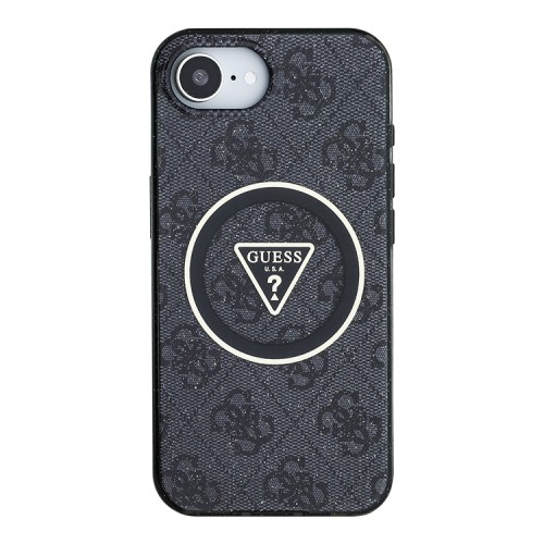 Guess для iPhone 16e чехол PC/TPU 4G Glitter Triangle logo Hard Black (MagSafe)
