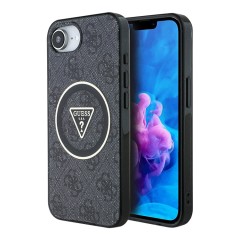 Guess для iPhone 16e чехол PC/TPU 4G Glitter Triangle logo Hard Black (MagSafe)