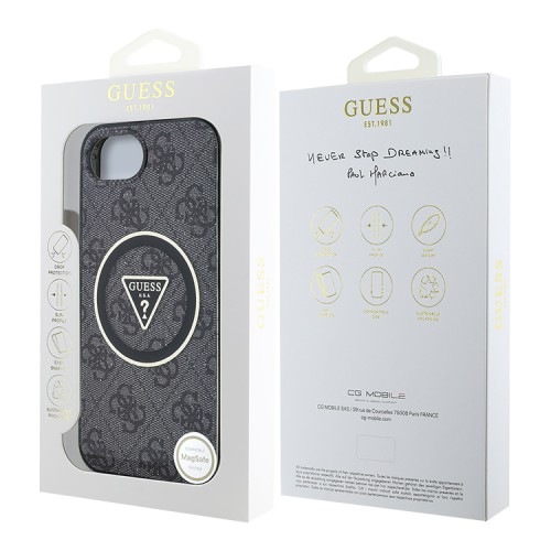 Guess для iPhone 16e чехол PC/TPU 4G Glitter Triangle logo Hard Black (MagSafe)