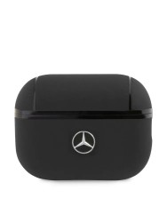 Mercedes для Airpods Pro 2 чехол Genuine leather with metal logo Black