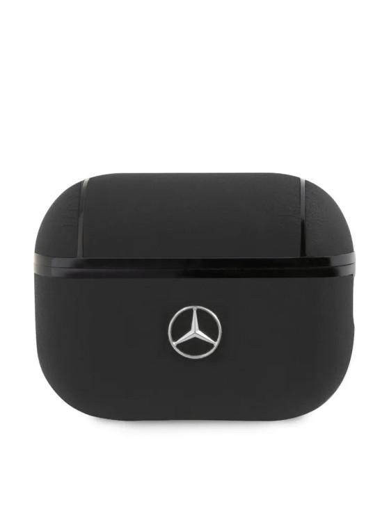 Mercedes для Airpods Pro 2 чехол Genuine leather with metal logo Black