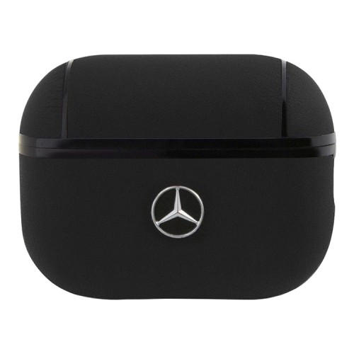 Mercedes для Airpods Pro 2 чехол Genuine leather with metal logo Black