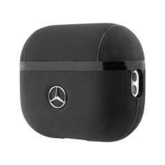 Mercedes для Airpods Pro 2 чехол Genuine leather with metal logo Black