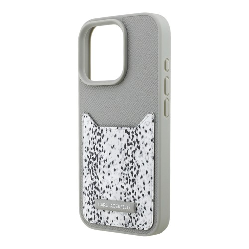 Karl Lagerfeld для iPhone 16 Pro чехол Cardslot PU Grained leather Leopard pocket Grey