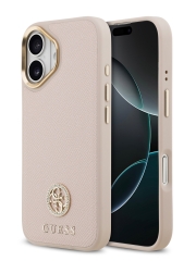 Guess для iPhone 17 чехол PU Grained 4G Diamond metal logo Gold camera Hard Pink (MagSafe)