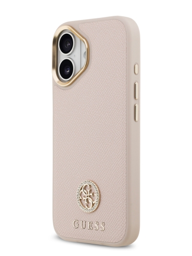 Guess для iPhone 17 чехол PU Grained 4G Diamond metal logo Gold camera Hard Pink (MagSafe)