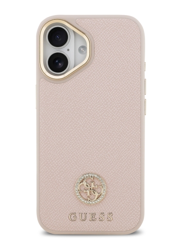 Guess для iPhone 17 чехол PU Grained 4G Diamond metal logo Gold camera Hard Pink (MagSafe)