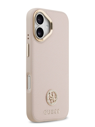 Guess для iPhone 17 чехол PU Grained 4G Diamond metal logo Gold camera Hard Pink (MagSafe)