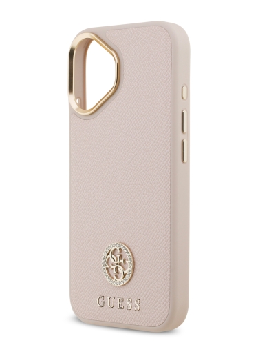 Guess для iPhone 17 чехол PU Grained 4G Diamond metal logo Gold camera Hard Pink (MagSafe)