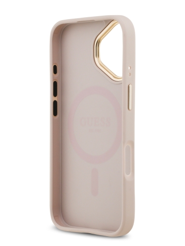 Guess для iPhone 17 чехол PU Grained 4G Diamond metal logo Gold camera Hard Pink (MagSafe)