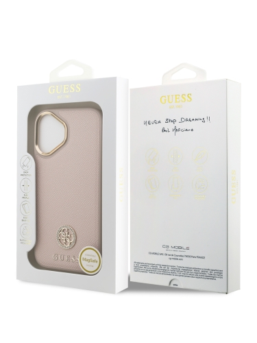 Guess для iPhone 17 чехол PU Grained 4G Diamond metal logo Gold camera Hard Pink (MagSafe)