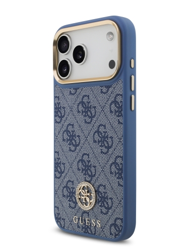 Guess для iPhone 17 Pro Max чехол PU 4G Diamond metal logo Gold camera Hard Blue (MagSafe)