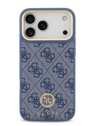 Guess для iPhone 17 Pro Max чехол PU 4G Diamond metal logo Gold camera Hard Blue (MagSafe)