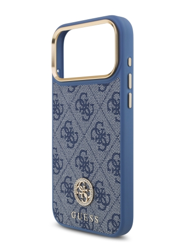 Guess для iPhone 17 Pro Max чехол PU 4G Diamond metal logo Gold camera Hard Blue (MagSafe)
