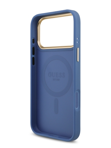 Guess для iPhone 17 Pro Max чехол PU 4G Diamond metal logo Gold camera Hard Blue (MagSafe)
