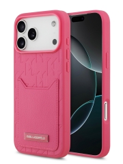 Karl Lagerfeld для iPhone 17 Pro Max чехол Cardslot PU Grained Monogram with Pocket Hard Fuchsia