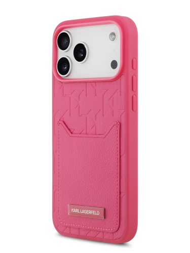 Karl Lagerfeld для iPhone 17 Pro Max чехол Cardslot PU Grained Monogram with Pocket Hard Fuchsia
