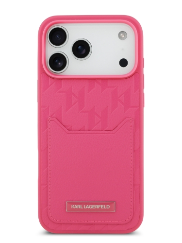 Karl Lagerfeld для iPhone 17 Pro Max чехол Cardslot PU Grained Monogram with Pocket Hard Fuchsia