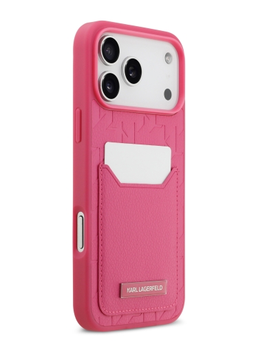 Karl Lagerfeld для iPhone 17 Pro Max чехол Cardslot PU Grained Monogram with Pocket Hard Fuchsia