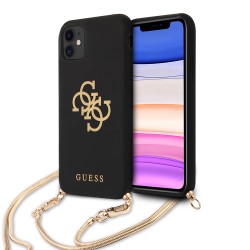 Чехол Guess Liquid Silicone 4G Big logo Hard +Gold chain для iPhone 11, черный