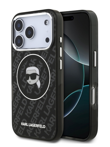 Karl Lagerfeld для iPhone 17 Pro Max чехол IML Karl Head on logo Metal Cam Hard Black (MagSafe)