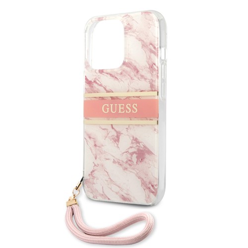 Чехол Guess Marble Hard +Nylon hand cord для iPhone 13 Pro, розовый